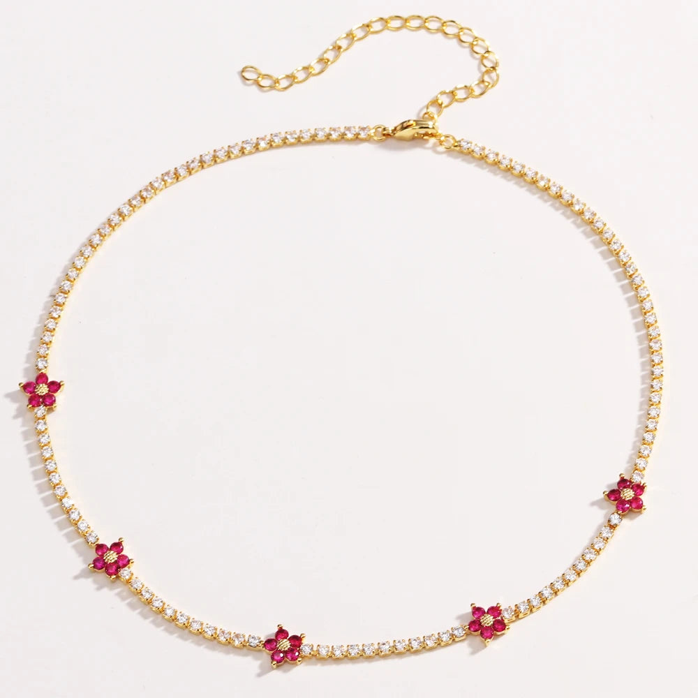 Chic Gold Colorful Zirconia Flower Necklace