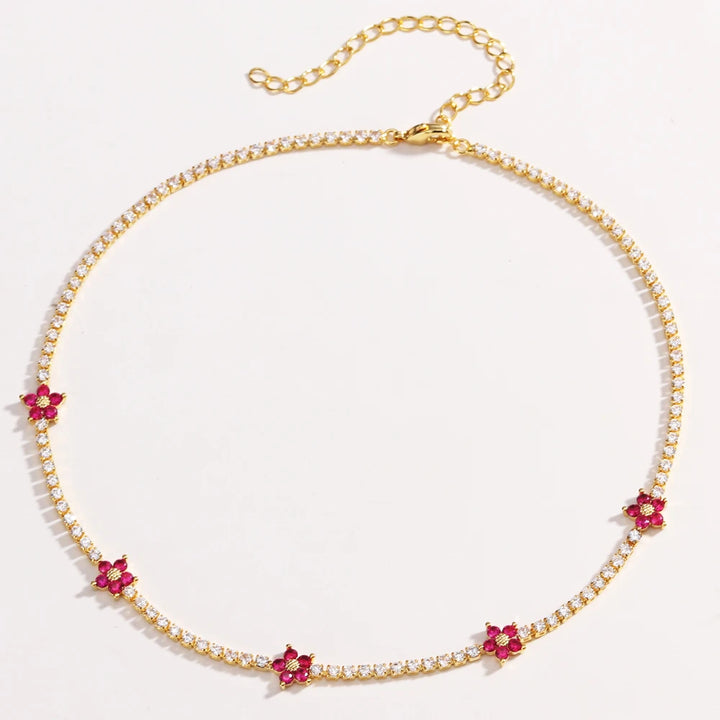 Chic Gold Colorful Zirconia Flower Necklace