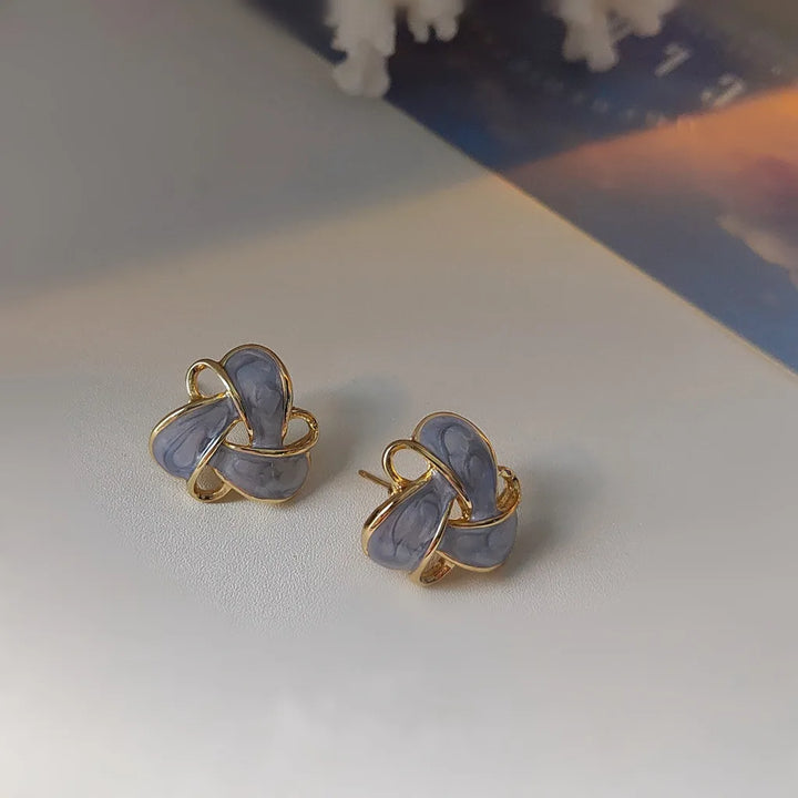 Vintage Purple Enamel Hollow Flower Stud Earrings