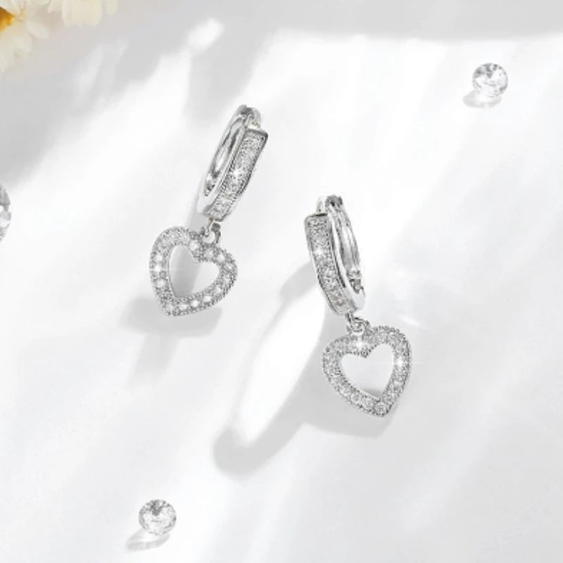 Sophisticated Gold Love Drop Zircon Earrings