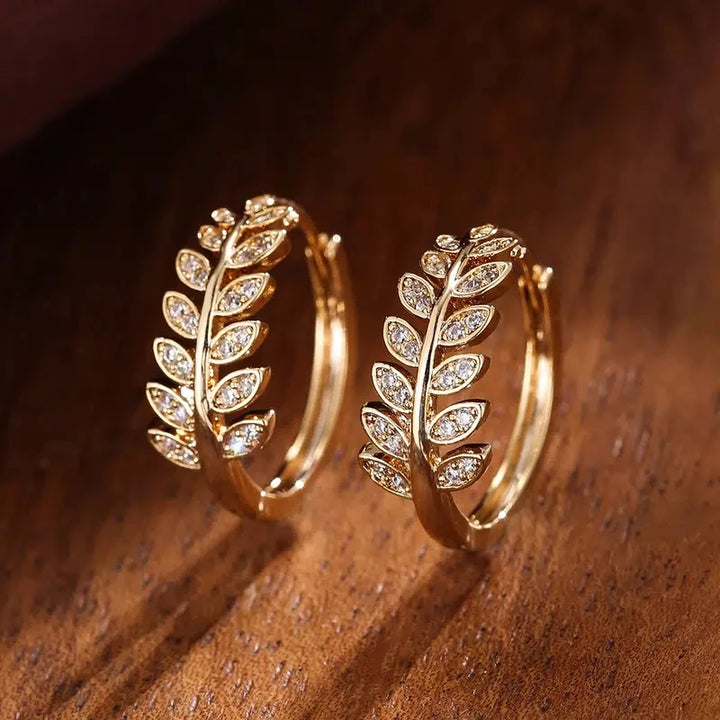 Elegant Crystal Leaf Hoop Earrings