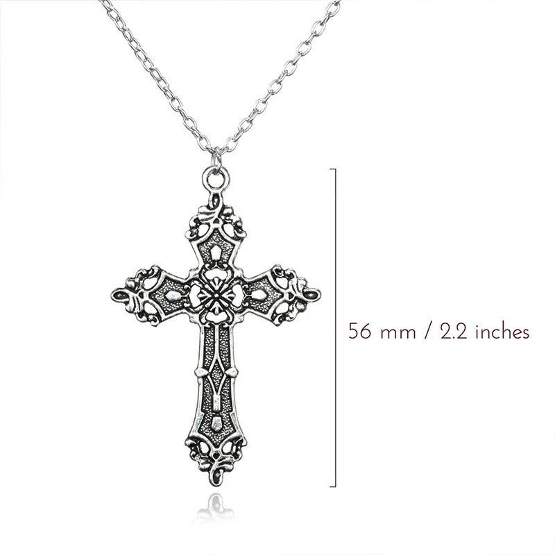 Gothic Large Zircon Cross Pendant Necklace