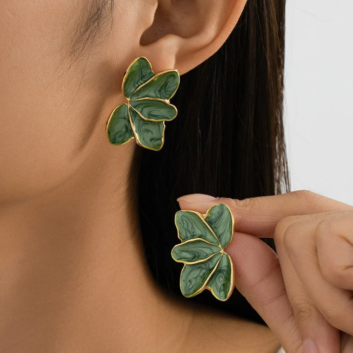 Elegant Red Enamel Petal Drop Earrings