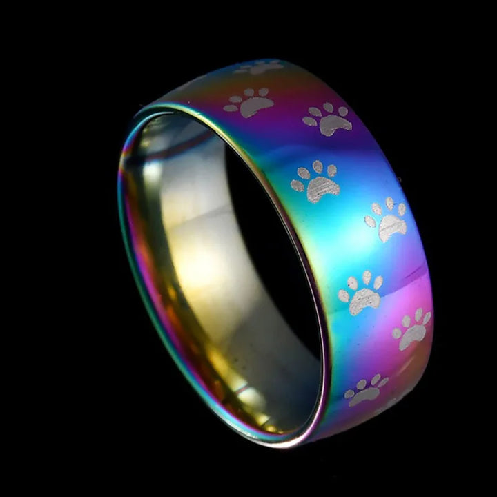 Rainbow Stainless Steel Paw Print Ring