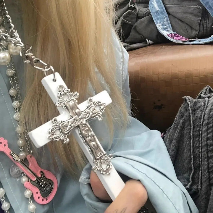Gothic Large Zircon Cross Pendant Necklace