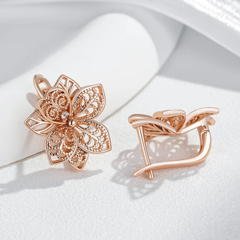 Vintage Rose Gold Flower Dangle Earrings