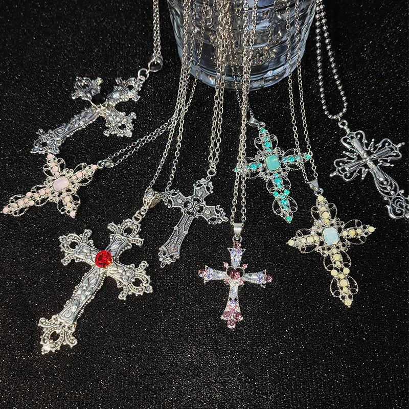 Gothic Large Zircon Cross Pendant Necklace