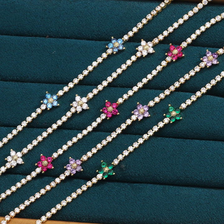 Chic Gold Colorful Zirconia Flower Necklace