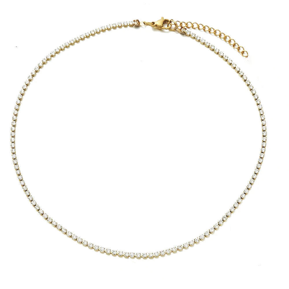 Elegant Gold Stainless Steel Tennis Necklace