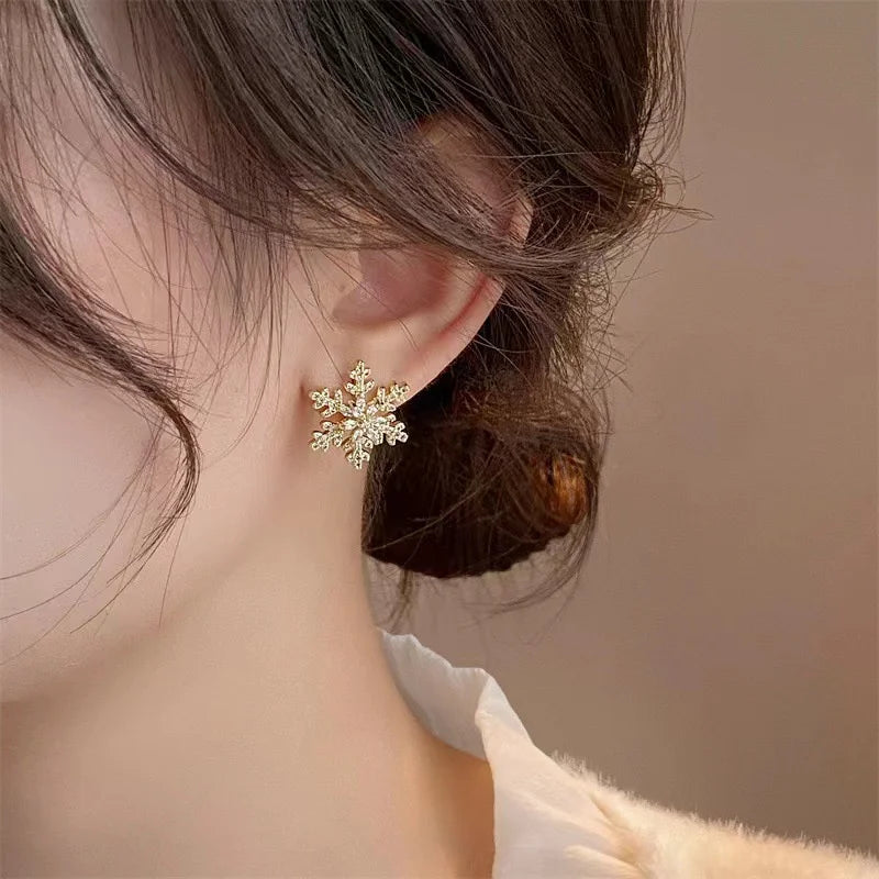 Elegant Snowflake Pearl and Crystal Earrings