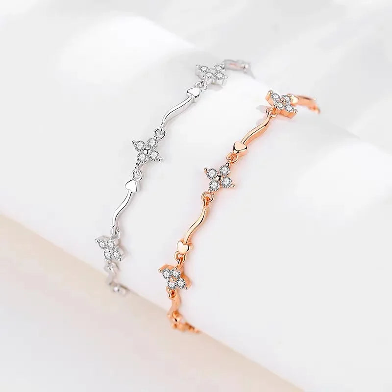 Chic Zircon Four-Leaf Flower Bracelet