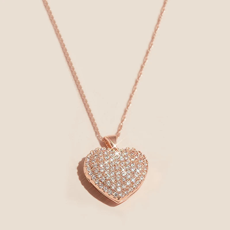 Timeless Rose Gold Paved Heart Necklace