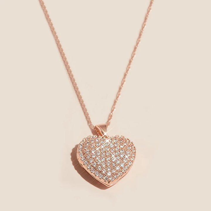 Timeless Rose Gold Paved Heart Necklace