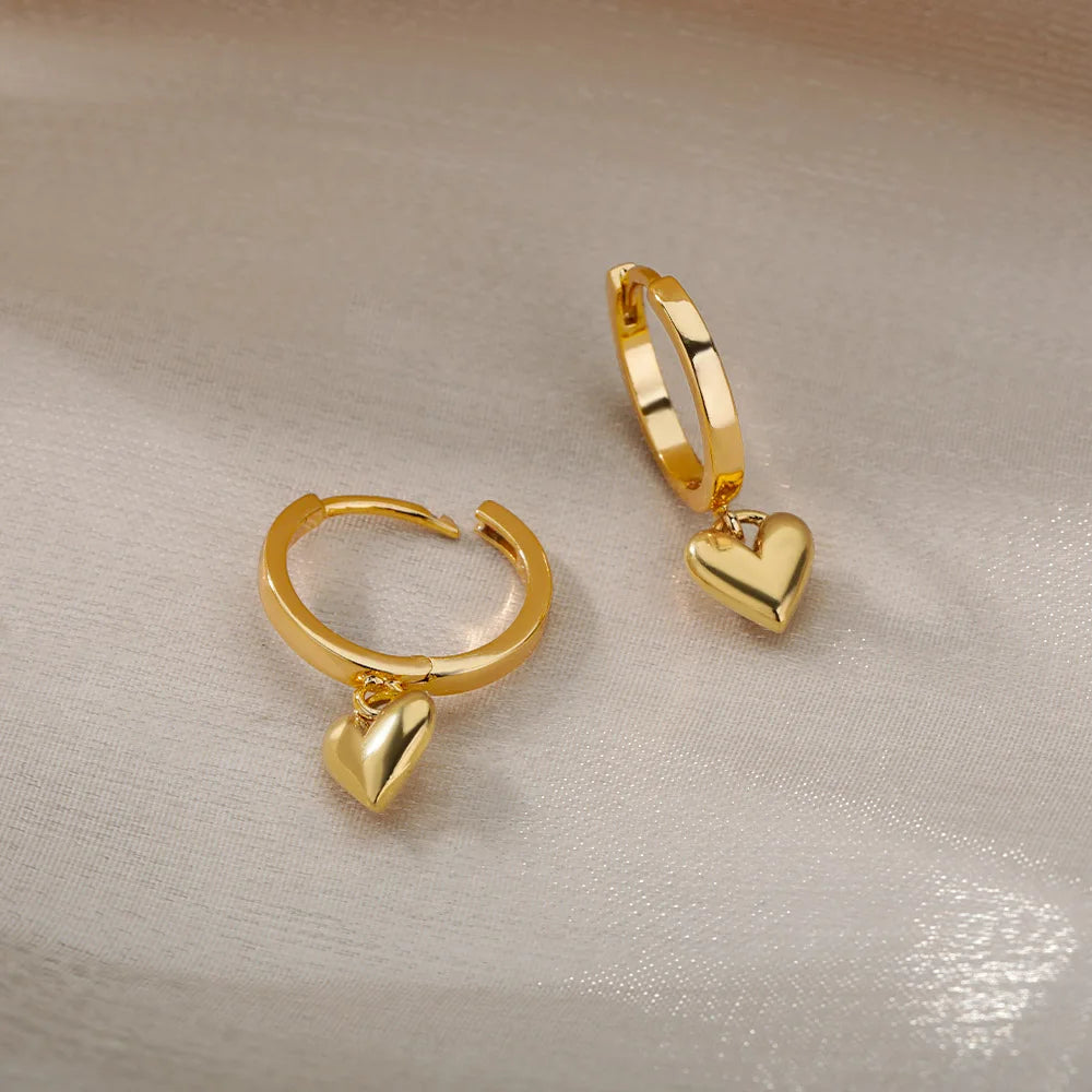 Vintage Gold Stainless Steel Heart Earrings