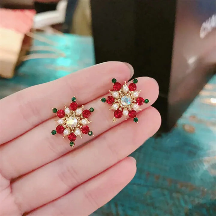 Elegant Snowflake Pearl and Crystal Earrings