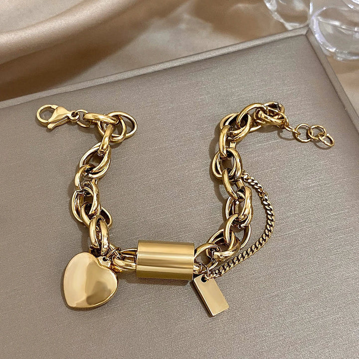 Elegant Heartened Gold Chunky Bracelet