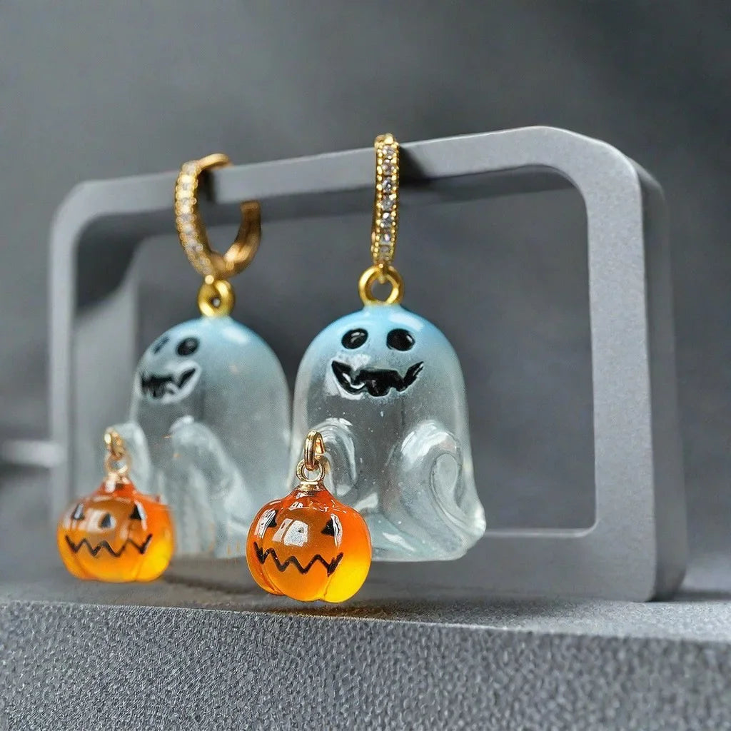 Halloween Ghost and Pumpkin Hoop Earrings