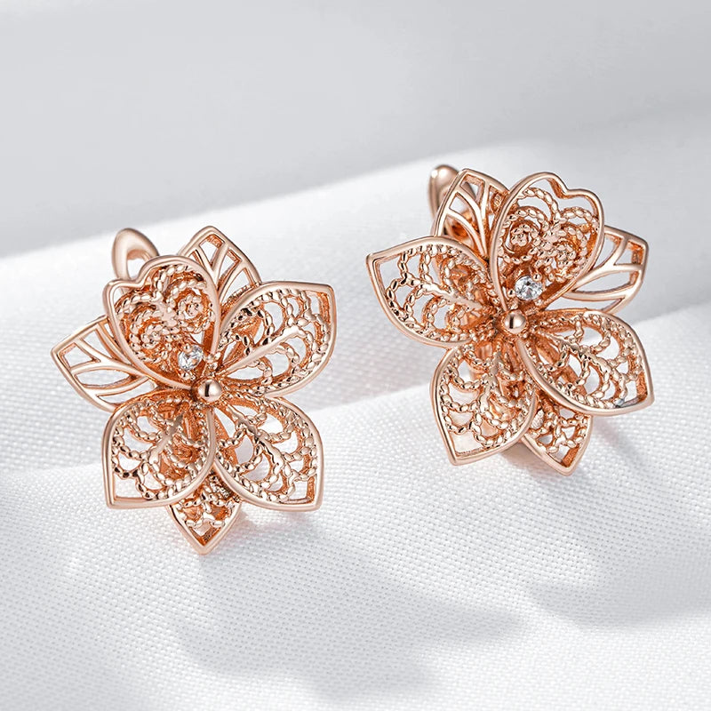 Vintage Rose Gold Flower Dangle Earrings