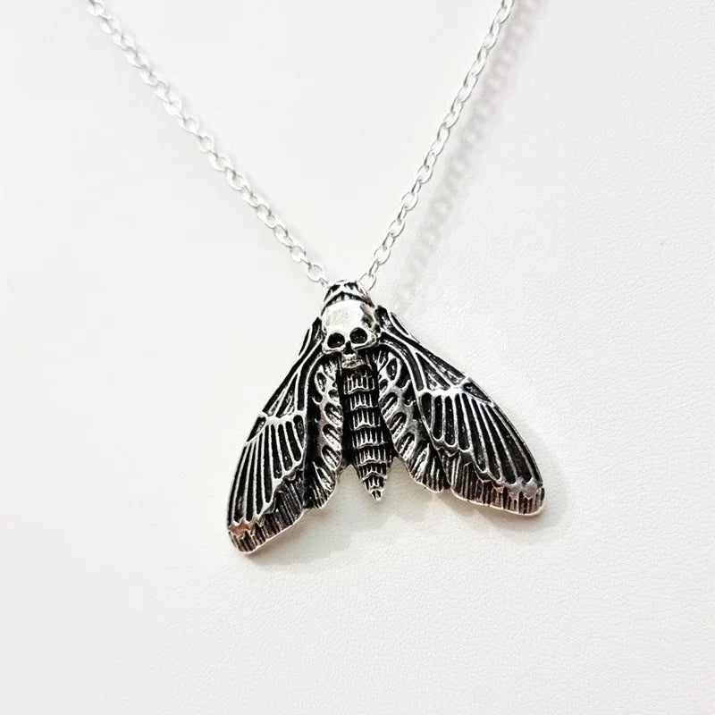 Gothic Moth Skull Pendant Necklace
