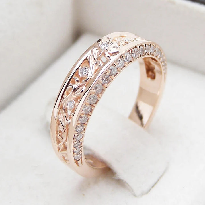 Elegant Rose Gold Flower CZ Wedding Ring
