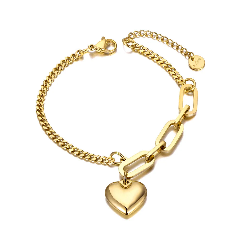 Elegant Titanium Heart Charm Bracelet