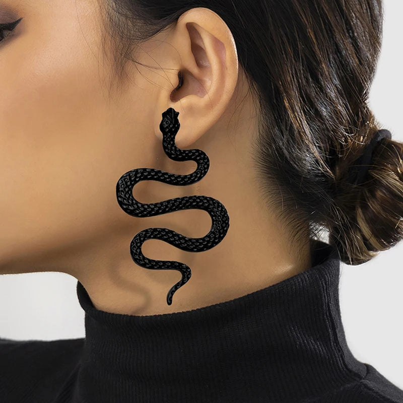 Exaggerated Gold Snake Earrings