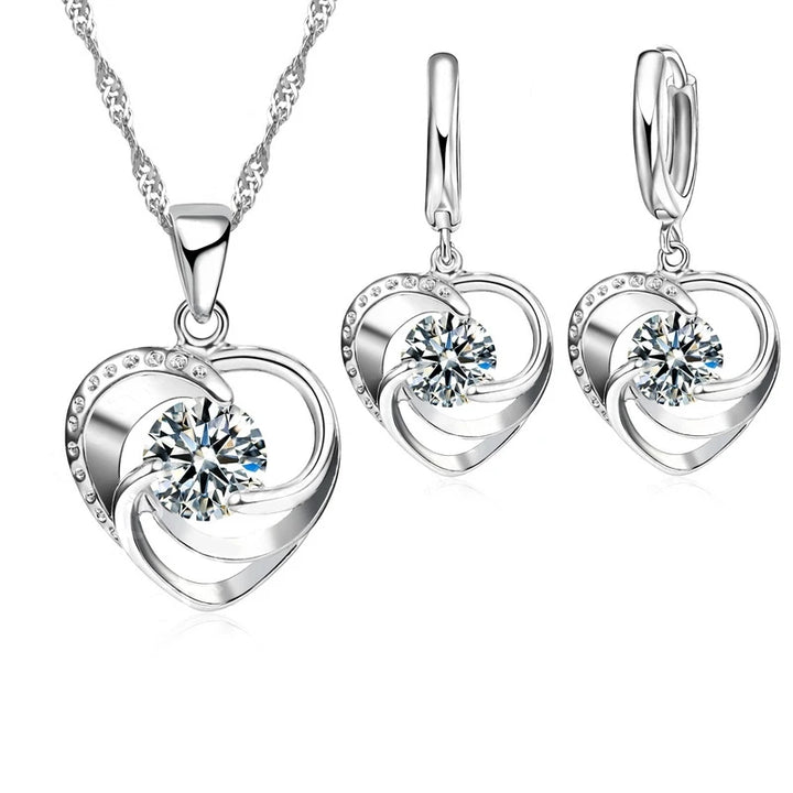 Sterling Silver Heart Necklace and Earrings