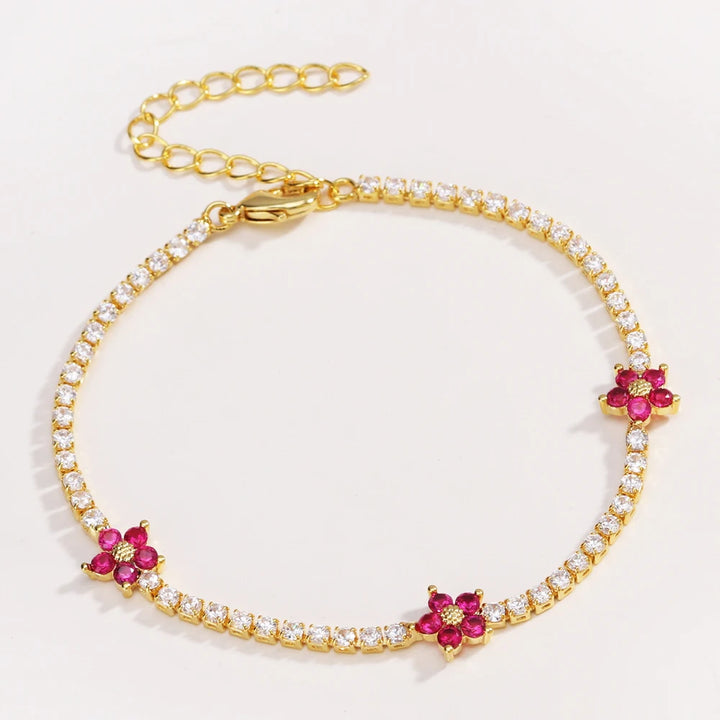 Chic Gold Colorful Zirconia Flower Necklace