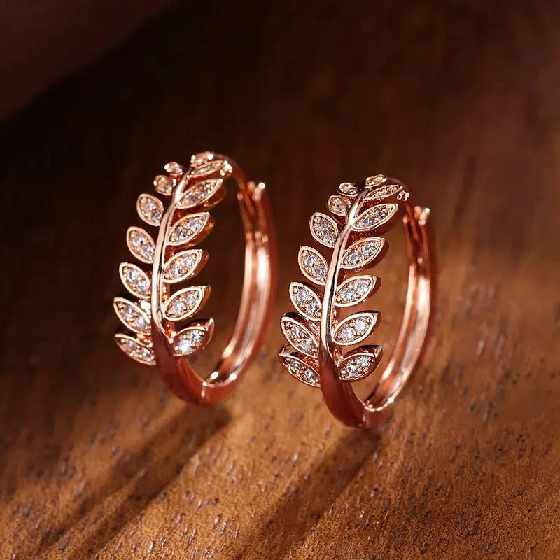 Elegant Crystal Leaf Hoop Earrings