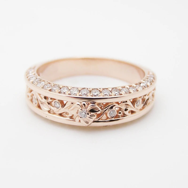 Elegant Rose Gold Flower CZ Wedding Ring