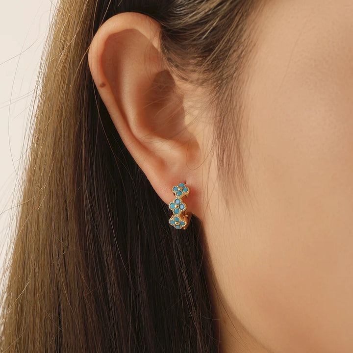 Chic Turquoise Blue Flower Hoop Earrings