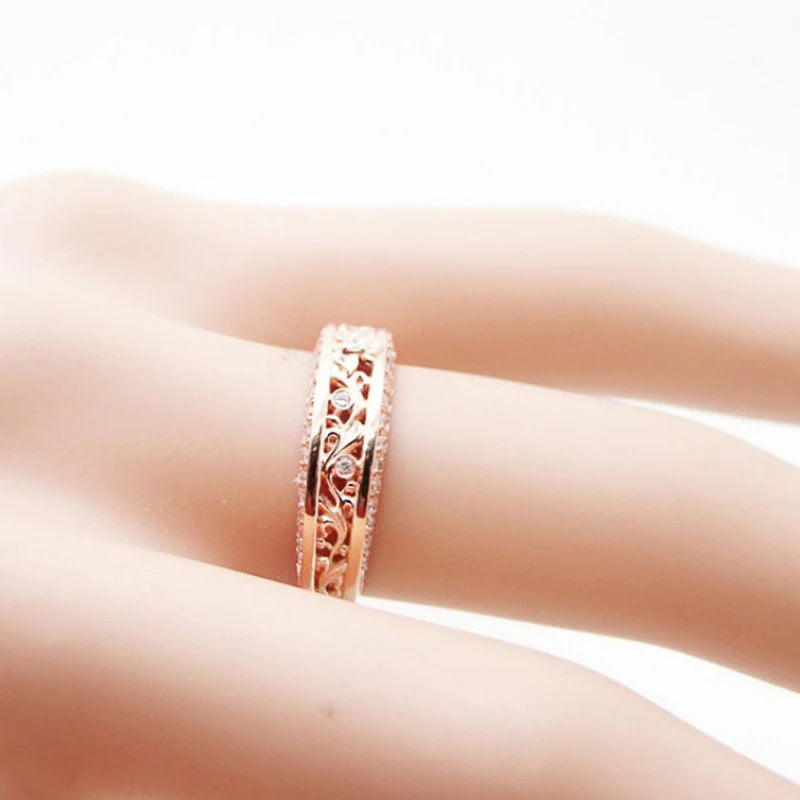 Elegant Rose Gold Flower CZ Wedding Ring