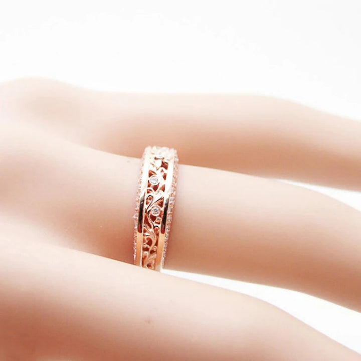 Elegant Rose Gold Flower CZ Wedding Ring