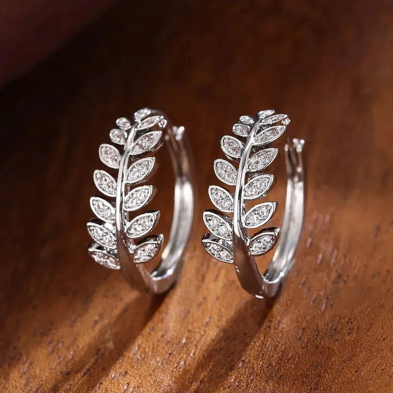 Elegant Crystal Leaf Hoop Earrings