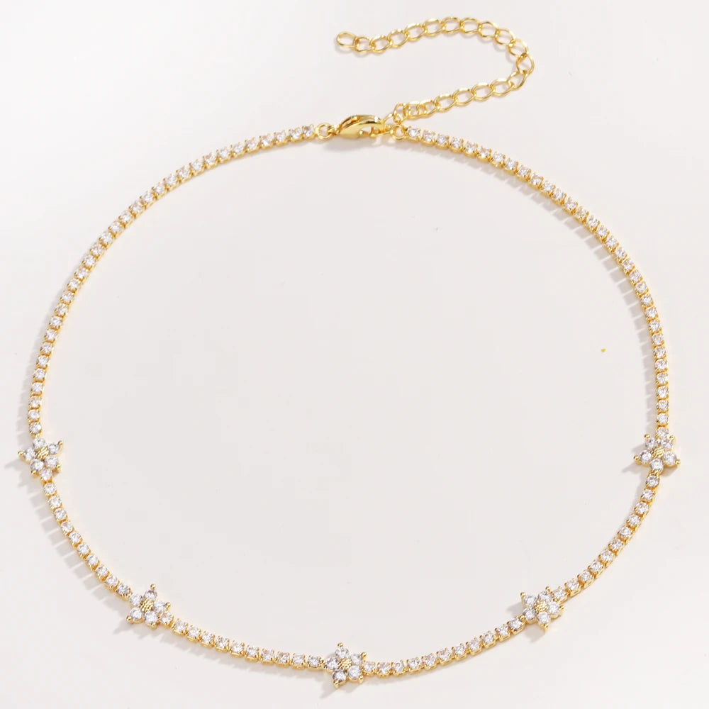 Chic Gold Colorful Zirconia Flower Necklace