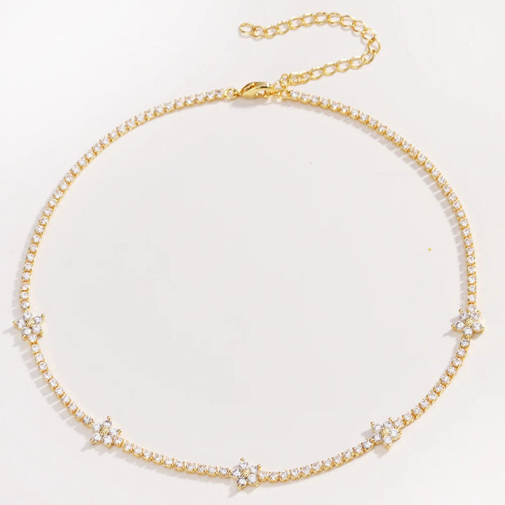 Chic Gold Colorful Zirconia Flower Necklace