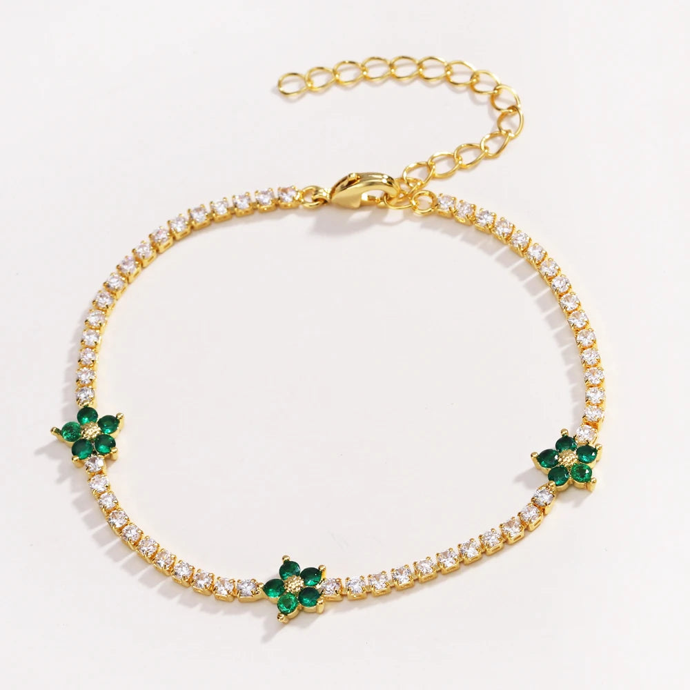 Chic Gold Colorful Zirconia Flower Necklace
