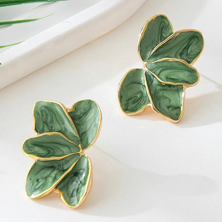 Elegant Red Enamel Petal Drop Earrings