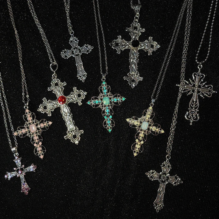 Gothic Large Zircon Cross Pendant Necklace