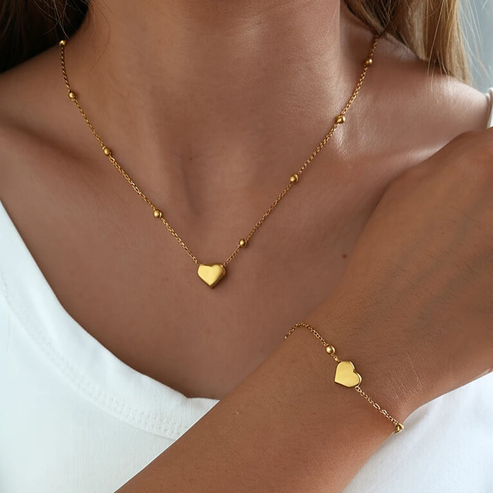 Stainless Steel Heart Pendant Set