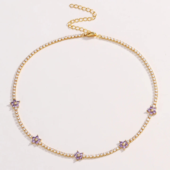 Chic Gold Colorful Zirconia Flower Necklace