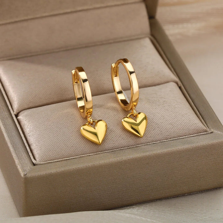 Vintage Gold Stainless Steel Heart Earrings