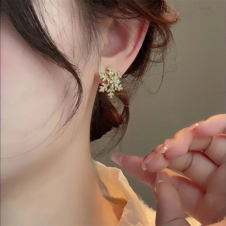 Elegant Snowflake Pearl and Crystal Earrings
