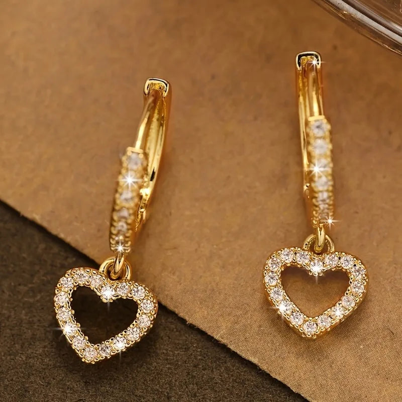 Sophisticated Gold Love Drop Zircon Earrings