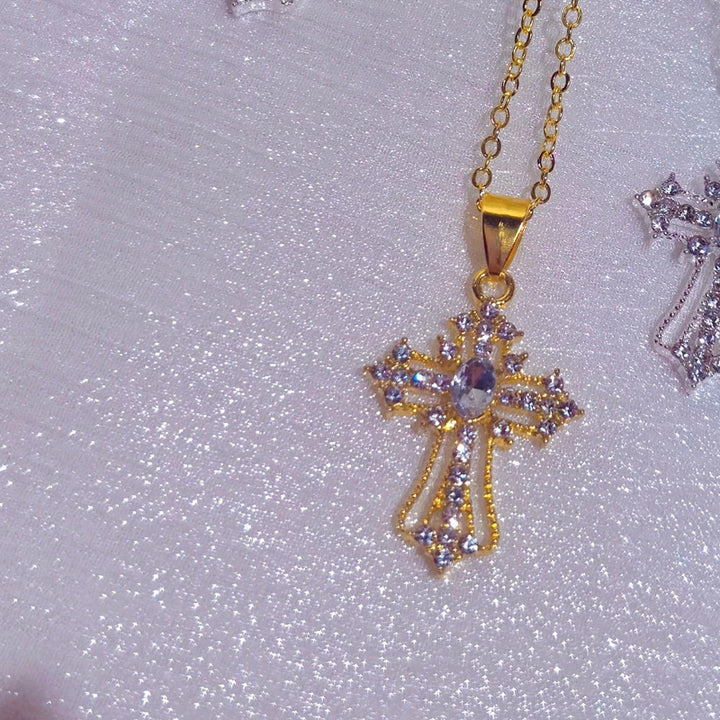 Gothic Large Zircon Cross Pendant Necklace