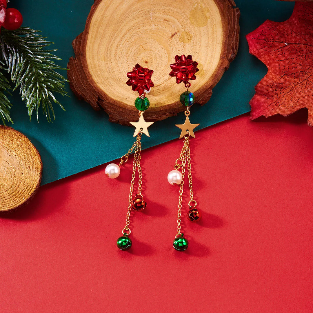 Elegant Crystal Snowflake Pearl Drop Earrings