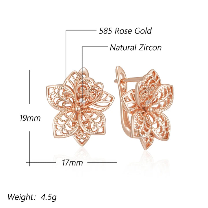 Vintage Rose Gold Flower Dangle Earrings