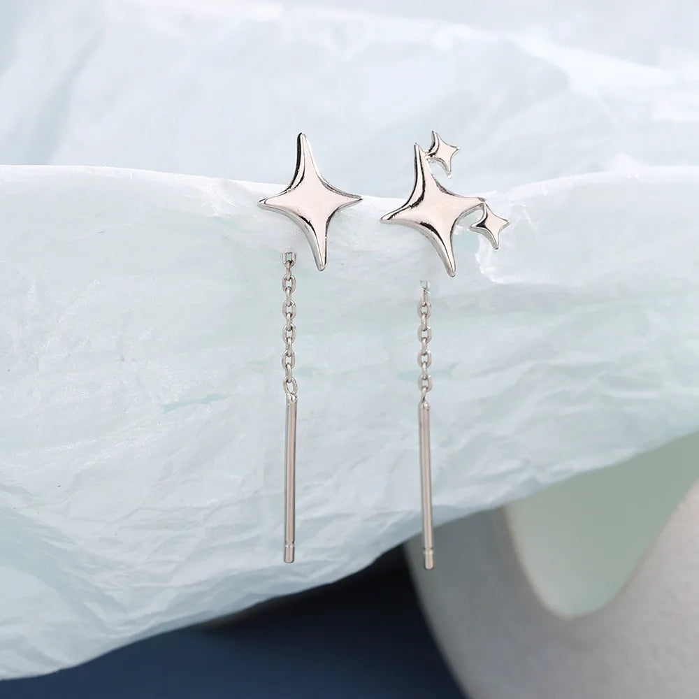 Sterling Silver Star Chain Earrings