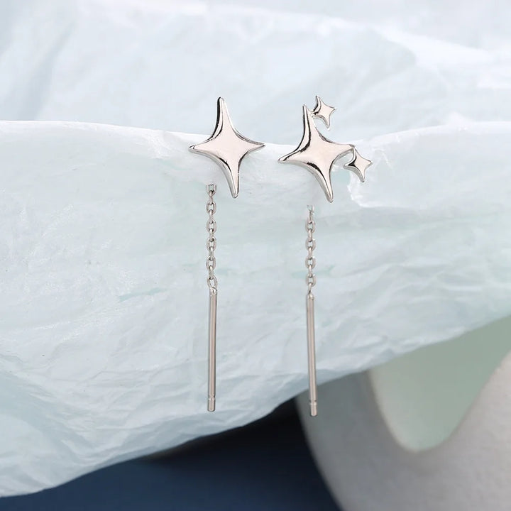 Sterling Silver Star Chain Earrings