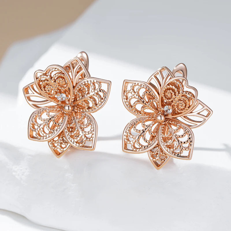 Vintage Rose Gold Flower Dangle Earrings